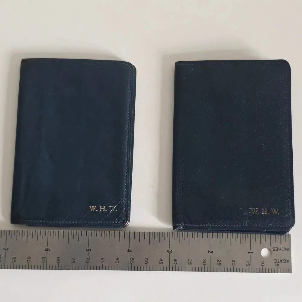 Vintage Blue Leather Card Cases Lot of 2 Monogrammed WHW